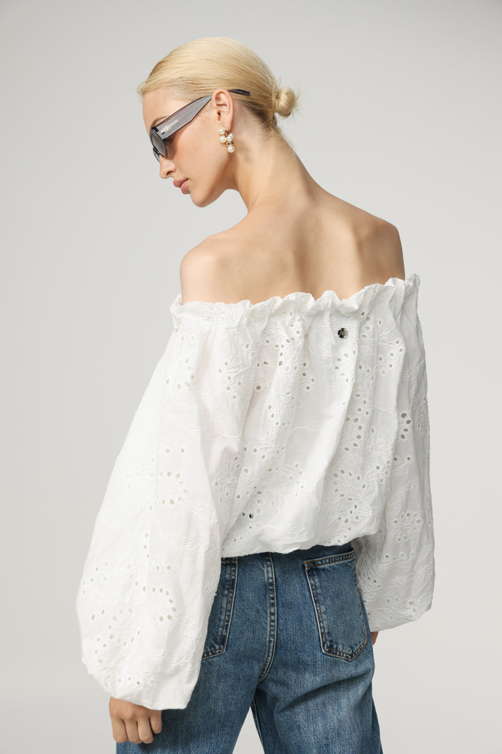 Eyelet White Off Shoulder Blouse