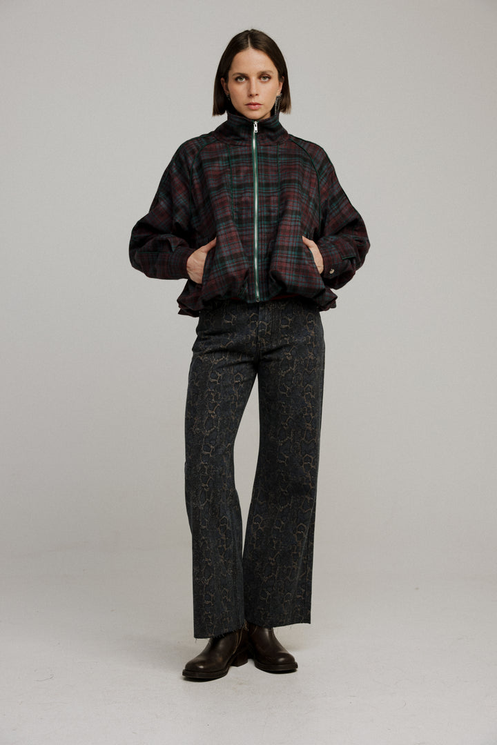 ג'קט משובץ עם כיסים Bima Plaid Bomber Jacket