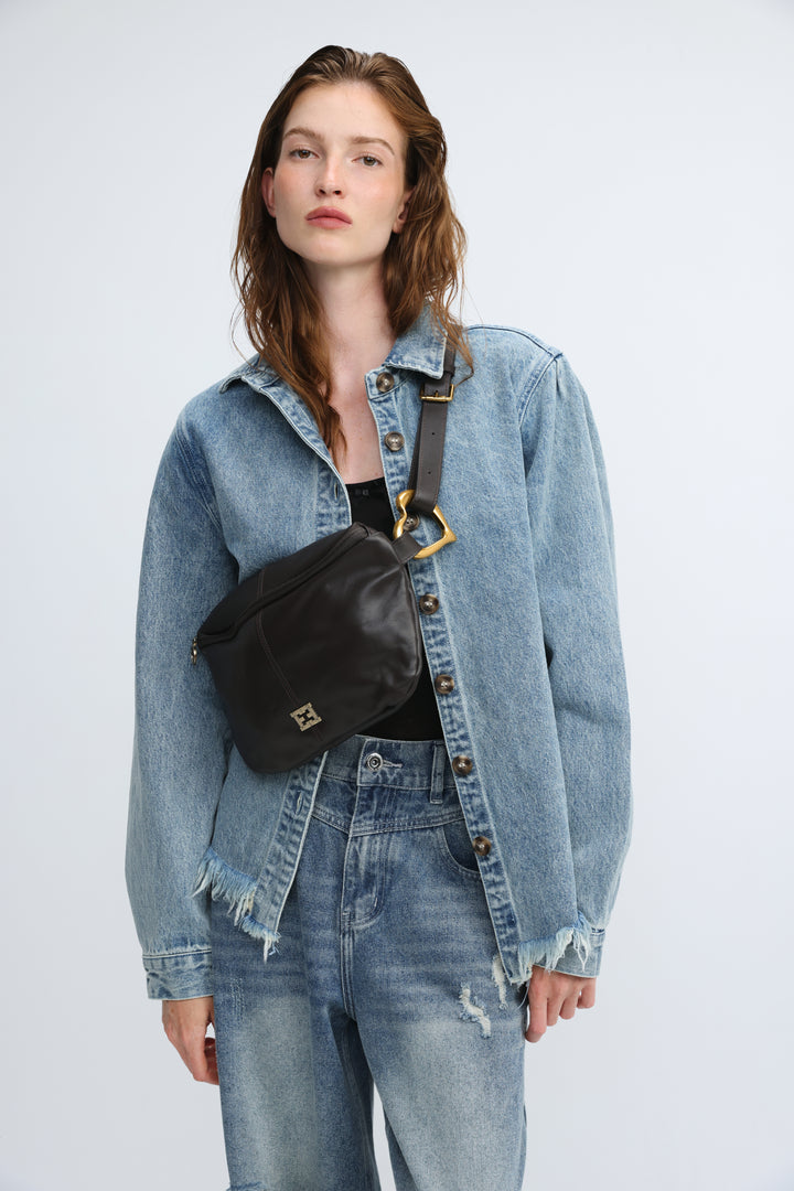 Heart Buckle Brown Leather Belt Bag