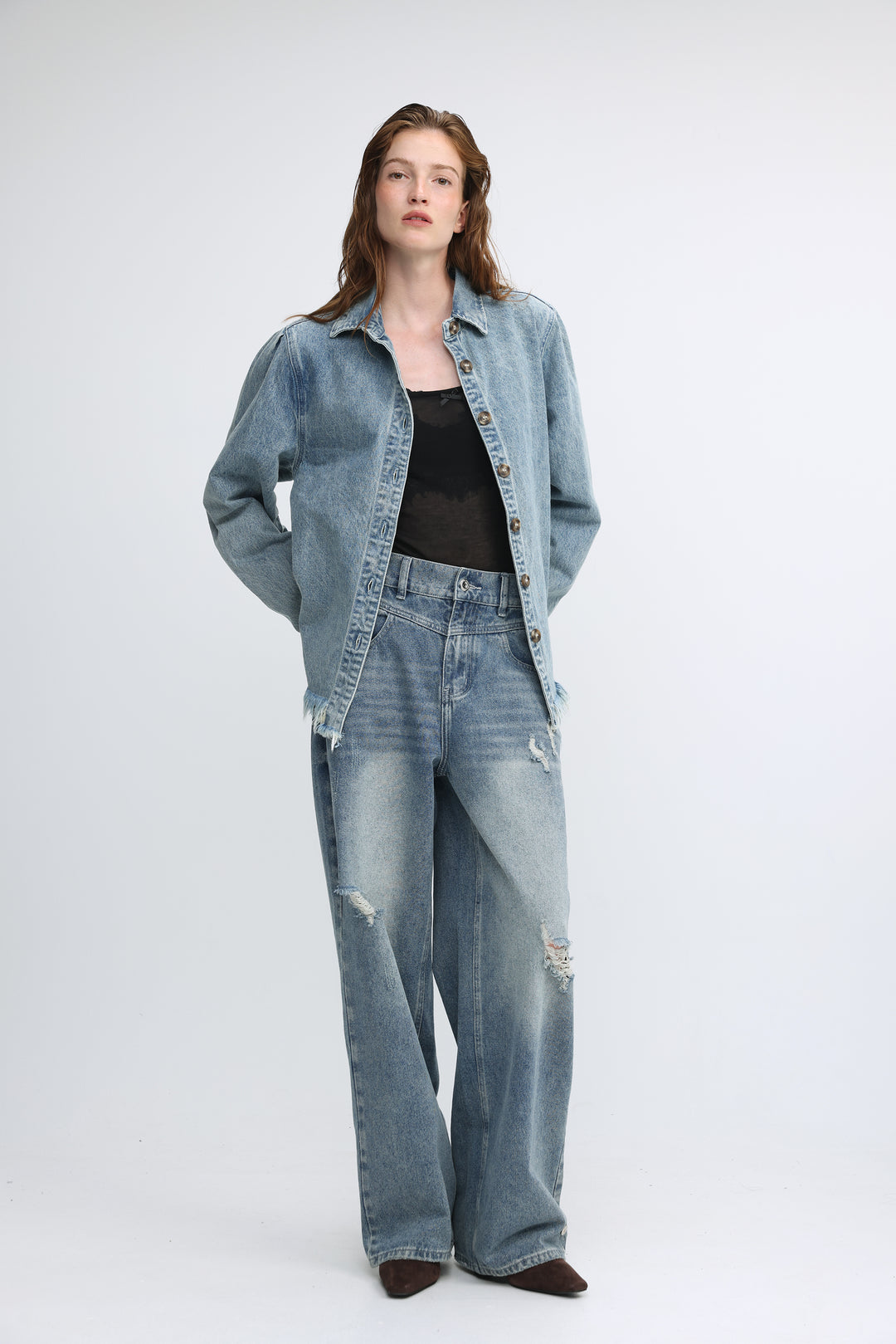 Frayed Hem Blue Denim Jacket
