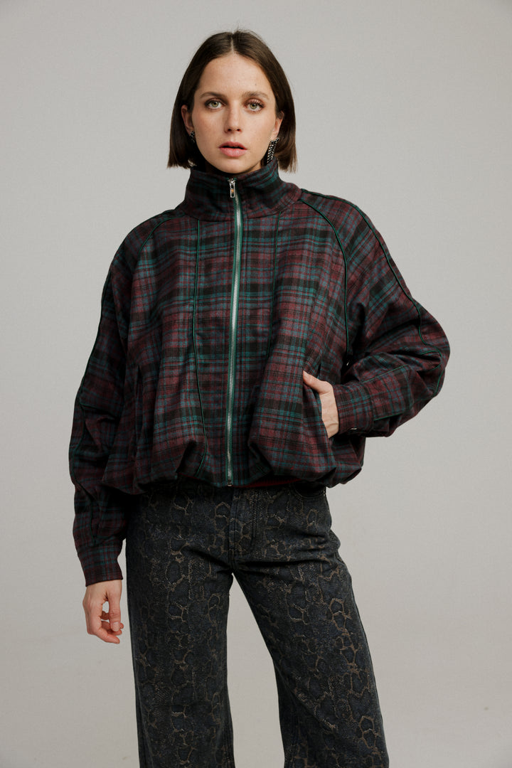 ג'קט משובץ נשים Bima Plaid Bomber Jacket