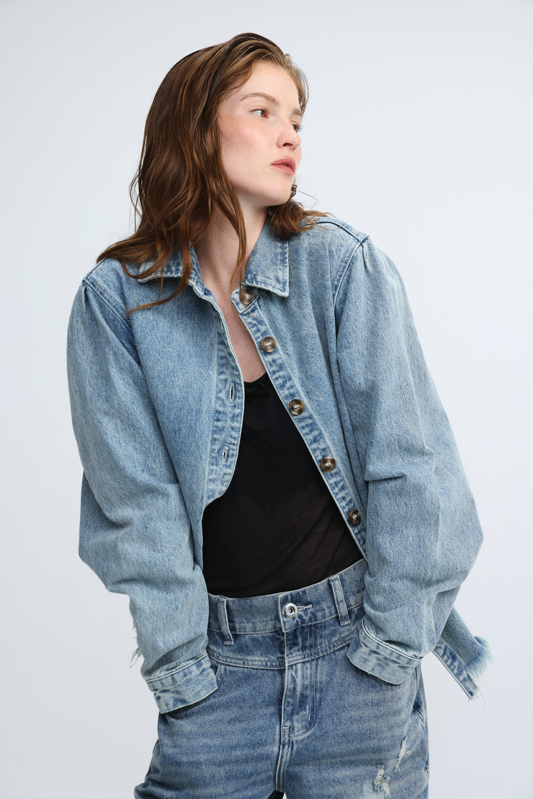 Frayed Hem Blue Denim Jacket