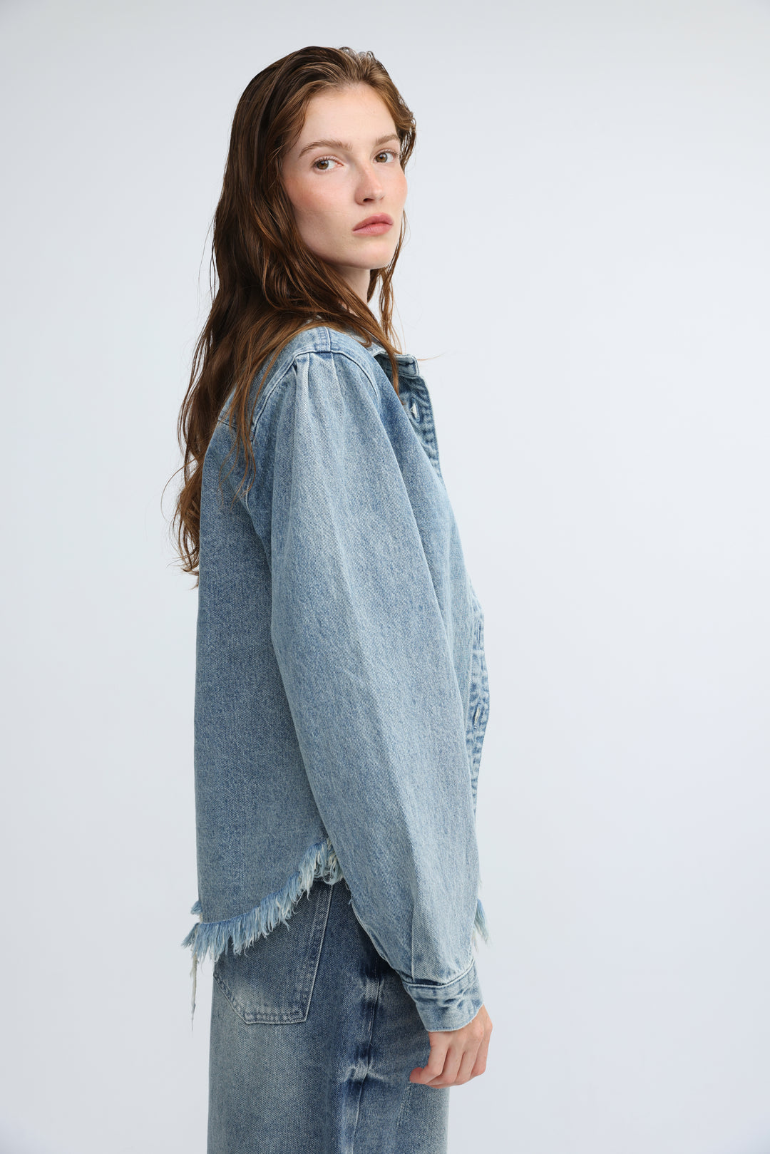 Frayed Hem Blue Denim Jacket