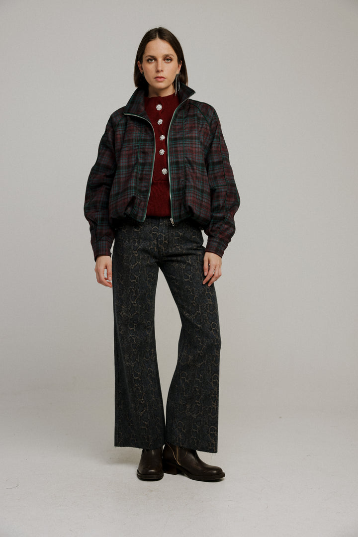 ג'קט עם משבצות לנשים Bima Plaid Bomber Jacket