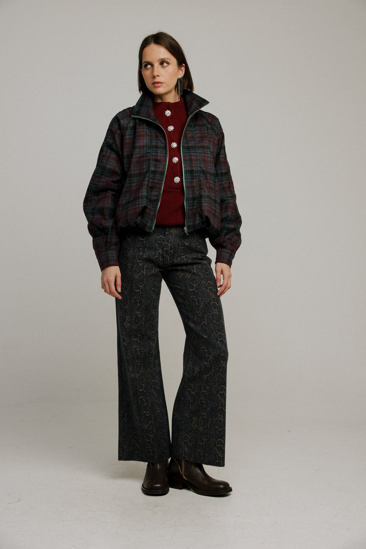 ז'קט משובץ עם סגירת רוכסן Bima Plaid Bomber Jacket