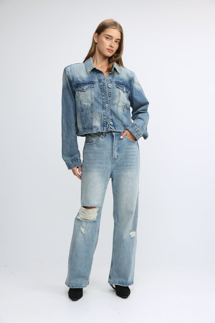 Padded Blue Denim Jacket