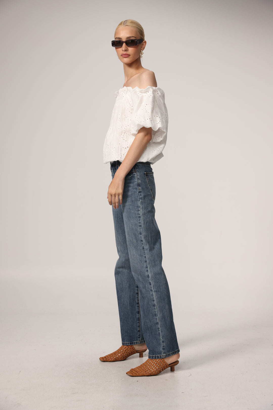 Eyelet Short White Off Shoulder Blouse