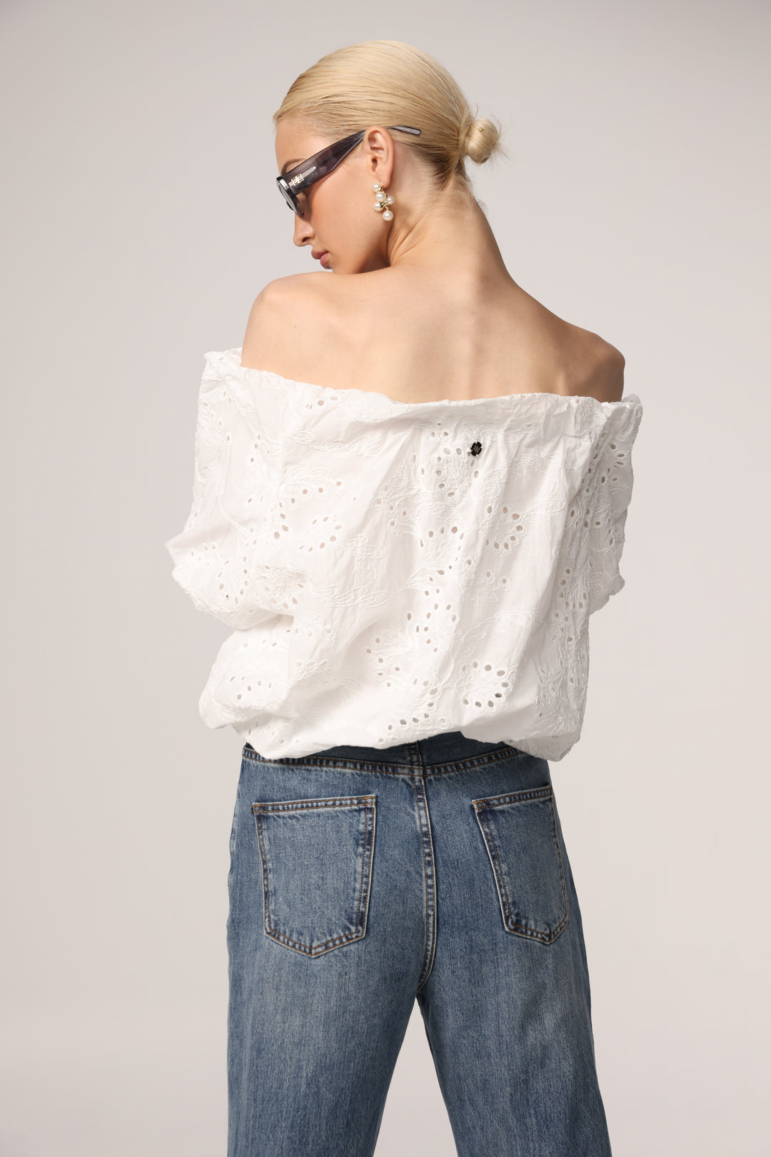 Eyelet Short White Off Shoulder Blouse