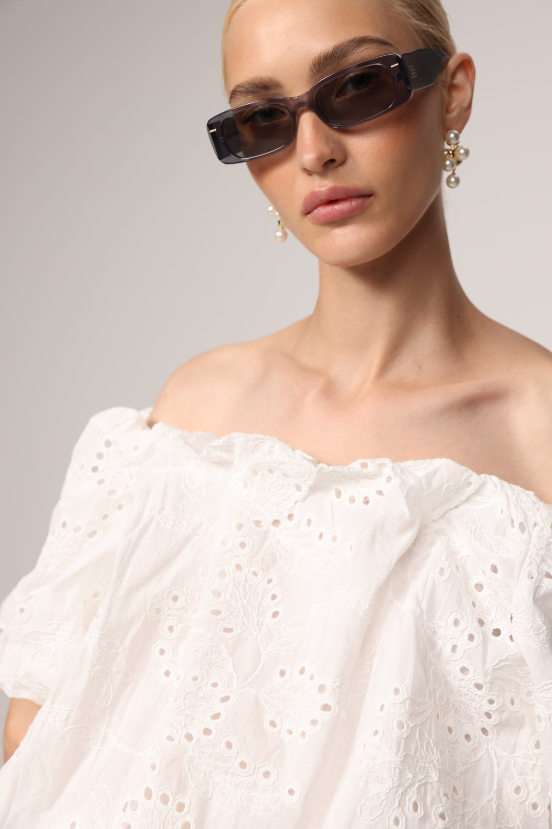Eyelet Short White Off Shoulder Blouse