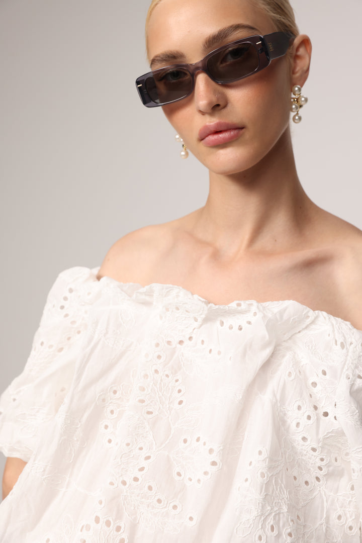 Eyelet Short White Off Shoulder Blouse