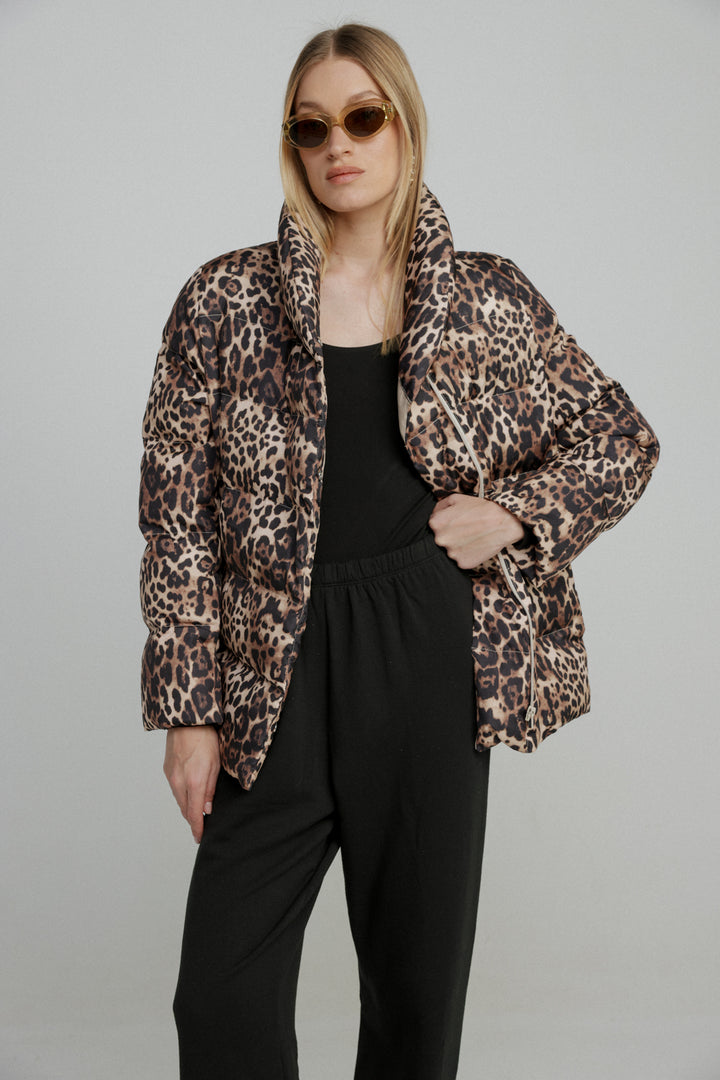 מעיל מנומר עם רוכסן Quilted Leopard Coat