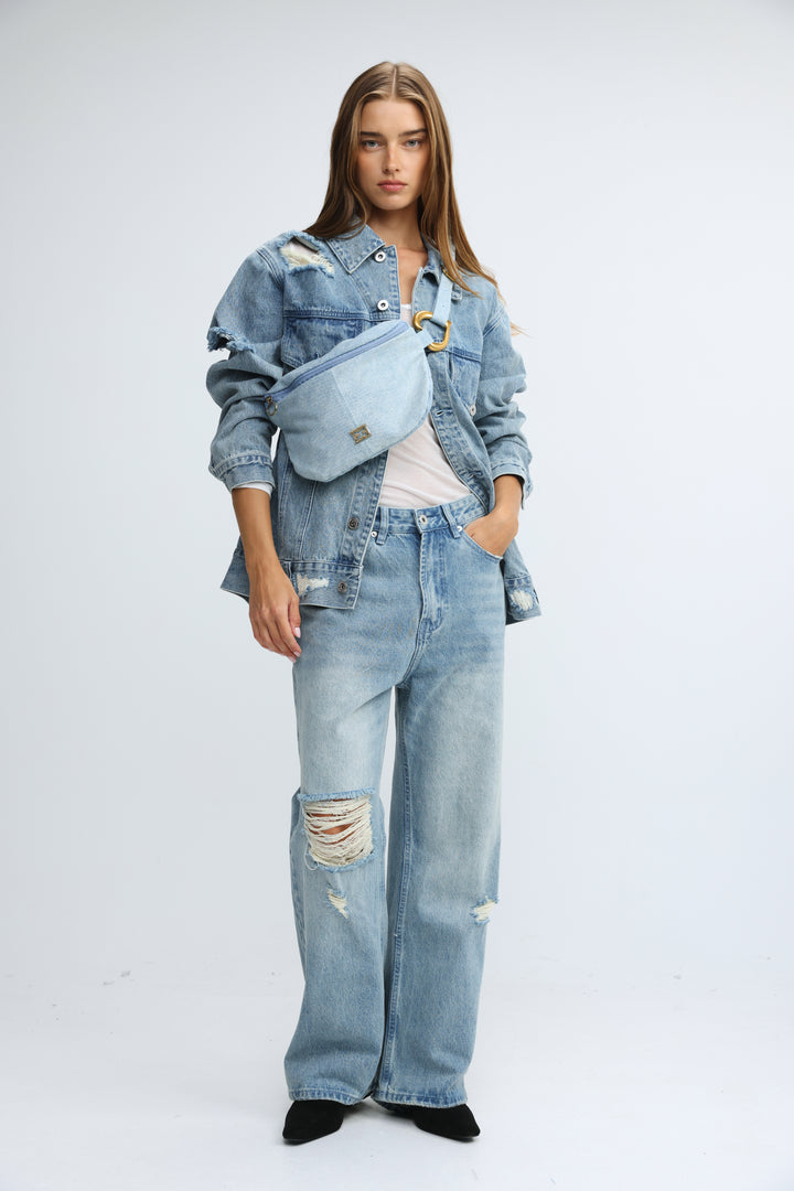 Heart Buckle Denim Belt Bag