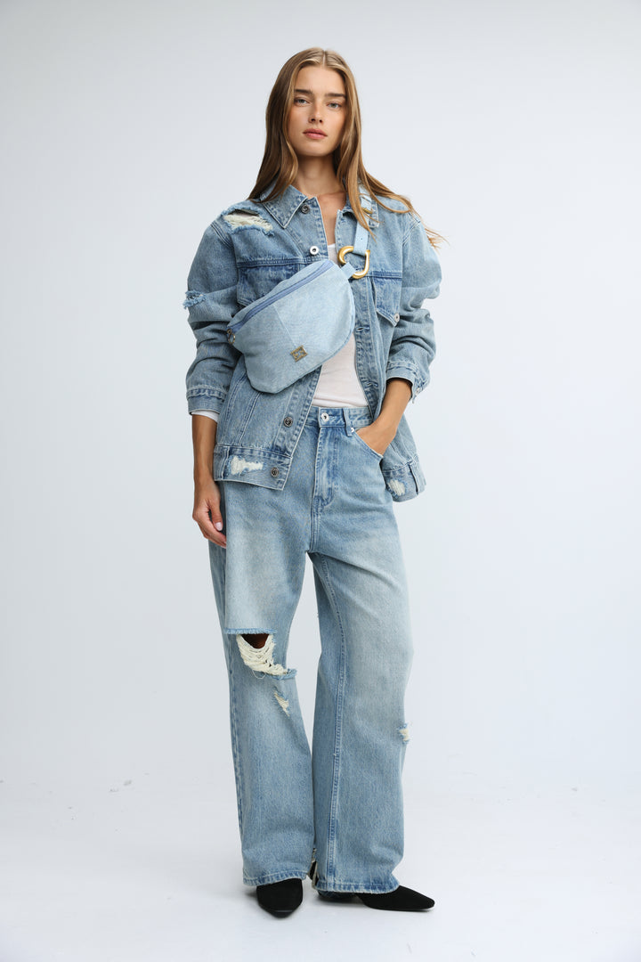 Heart Buckle Denim Belt Bag