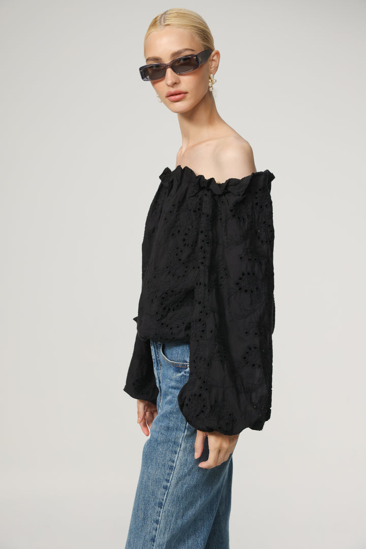 Eyelet Black Off Shoulder Blouse