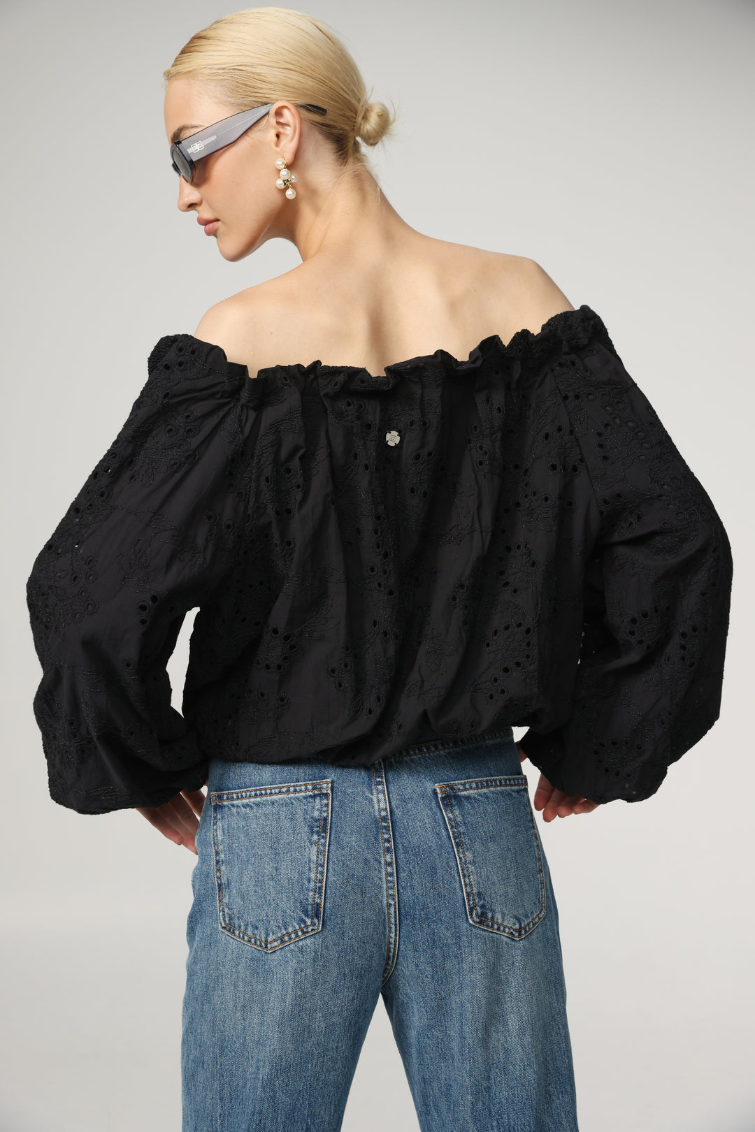Eyelet Black Off Shoulder Blouse