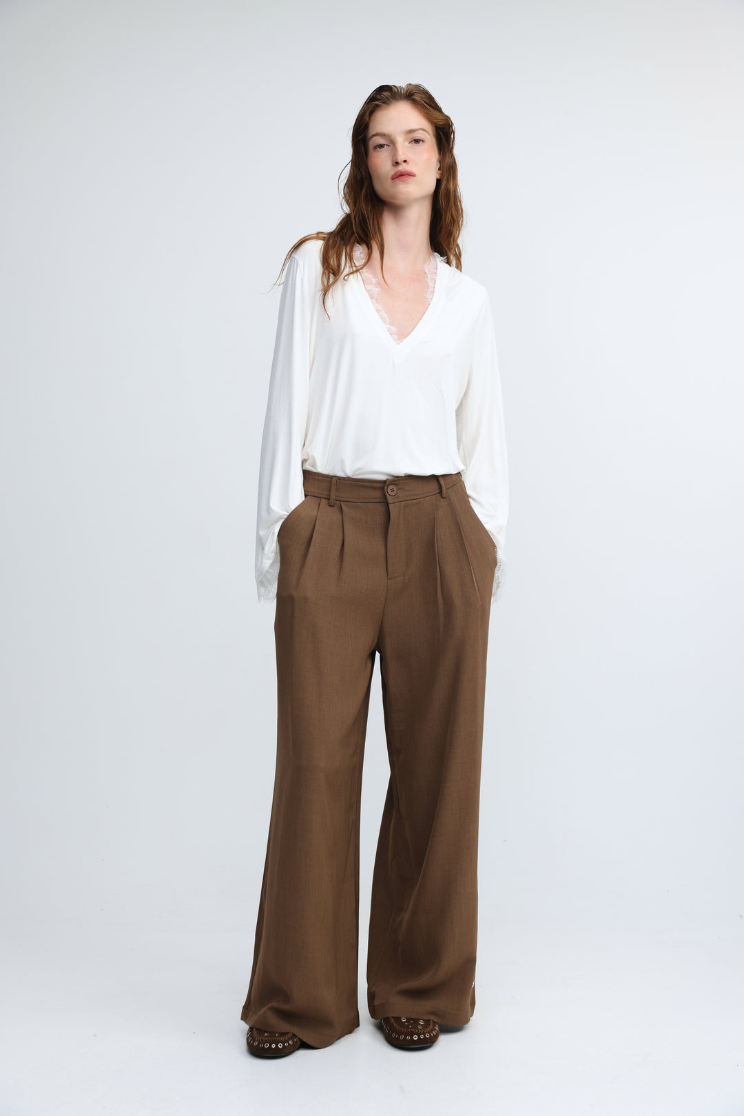 Wide Leg Tailored Brown Bottoms