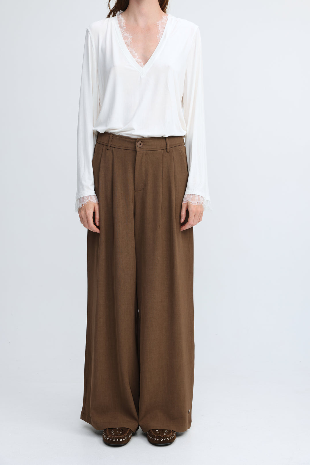 Wide Leg Tailored Brown Bottoms