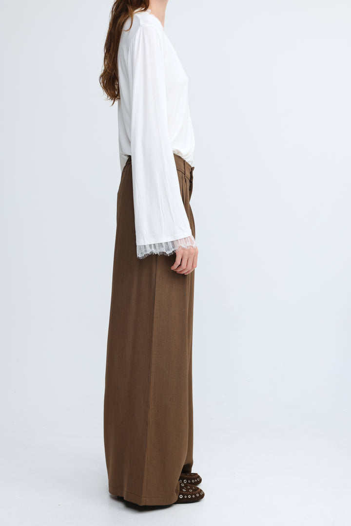 Wide Leg Tailored Brown Bottoms