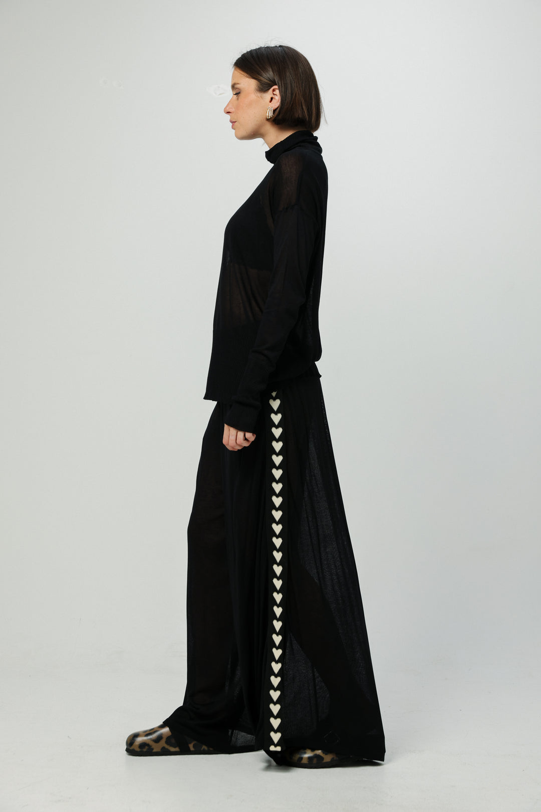 Moment Black/Hearts Wide-Leg Bottoms