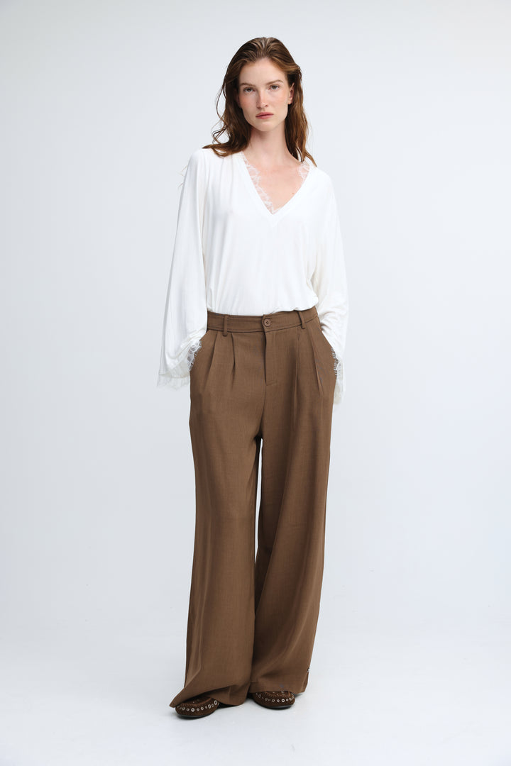 Wide Leg Tailored Brown Bottoms