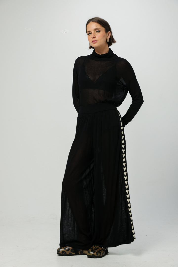 Moment Black/Hearts Wide-Leg Bottoms