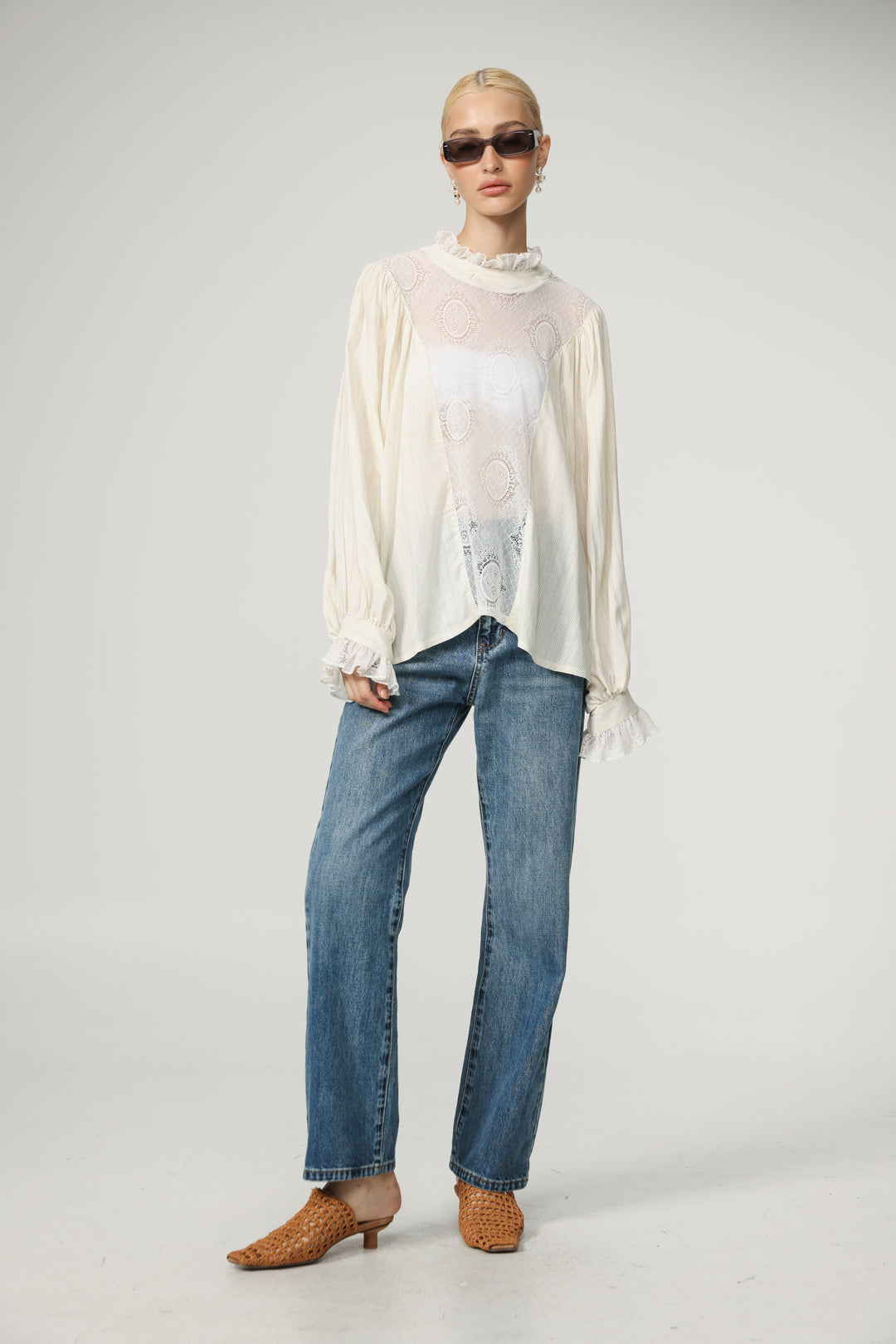 Cream Lace Panel Blouse