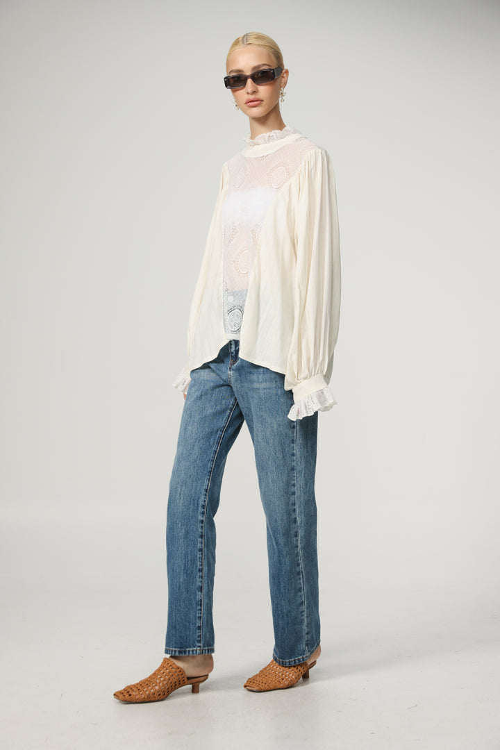 Cream Lace Panel Blouse