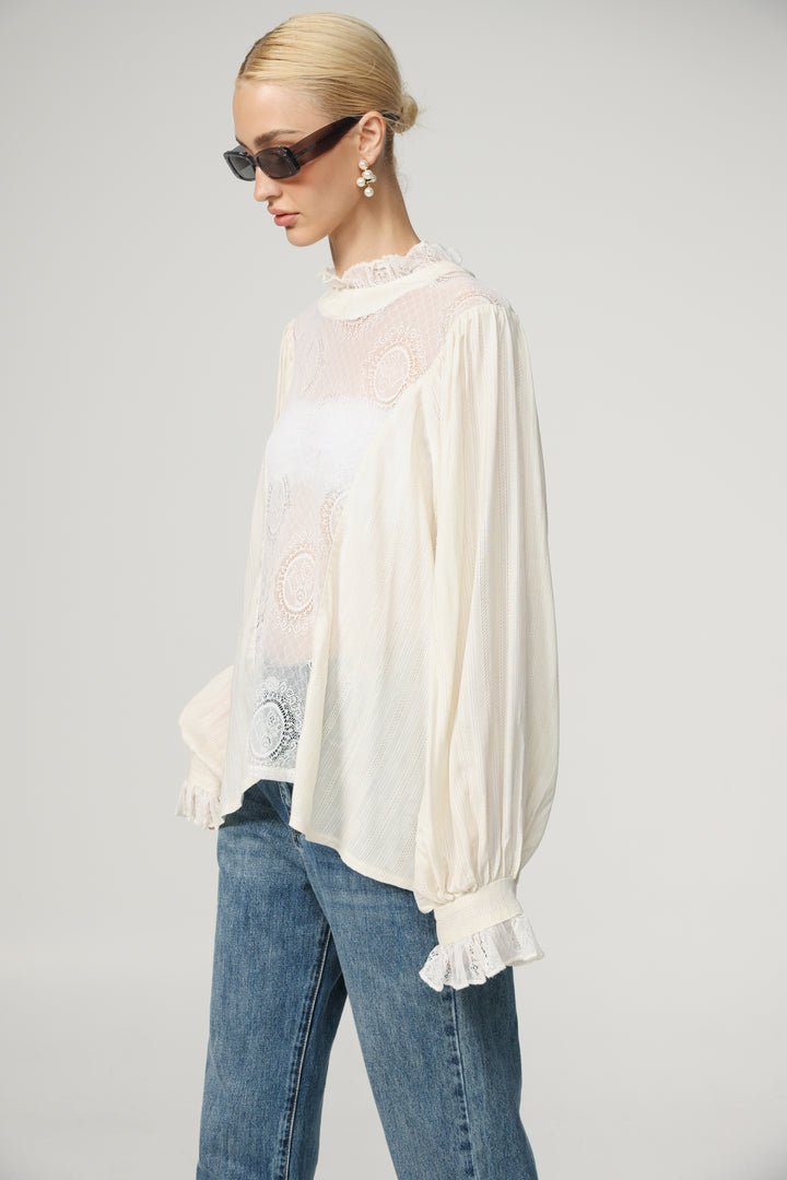 Cream Lace Panel Blouse