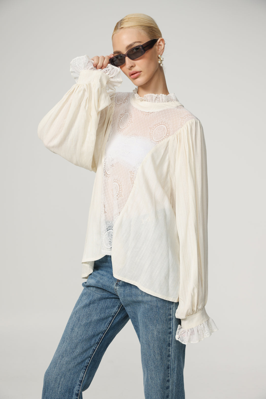 Cream Lace Panel Blouse
