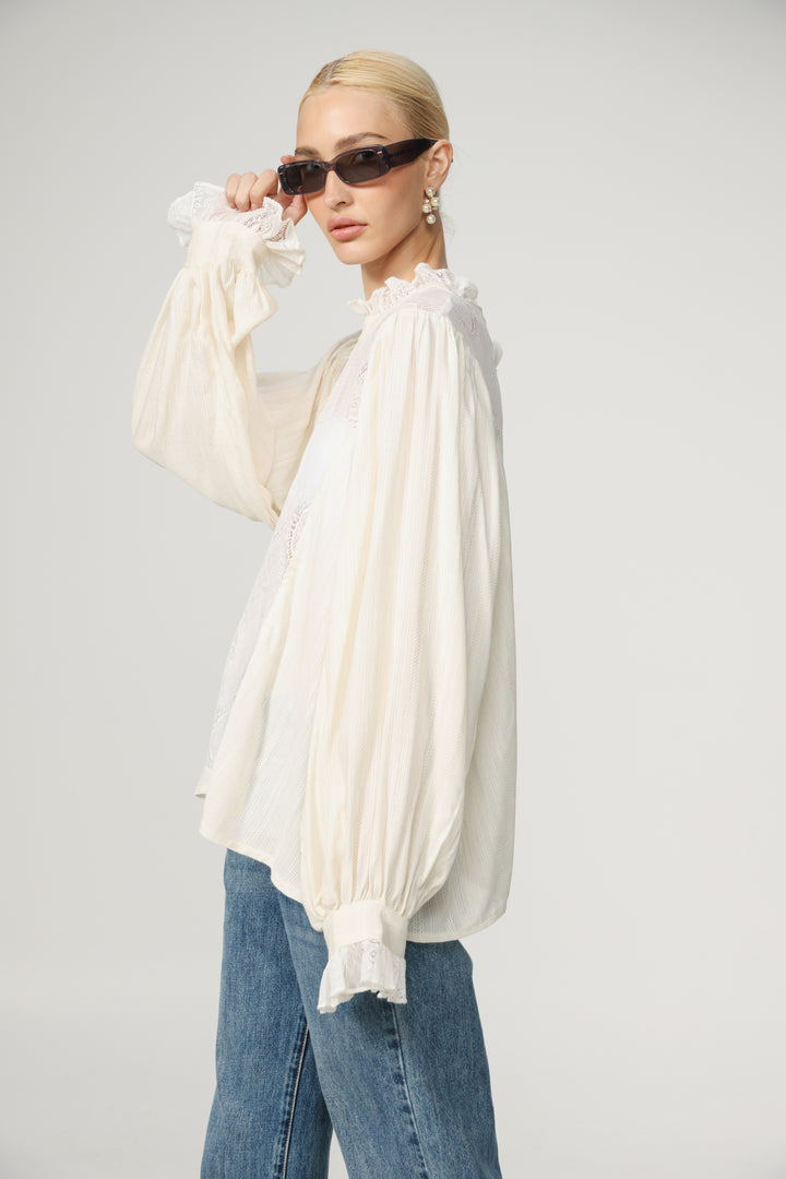 Cream Lace Panel Blouse