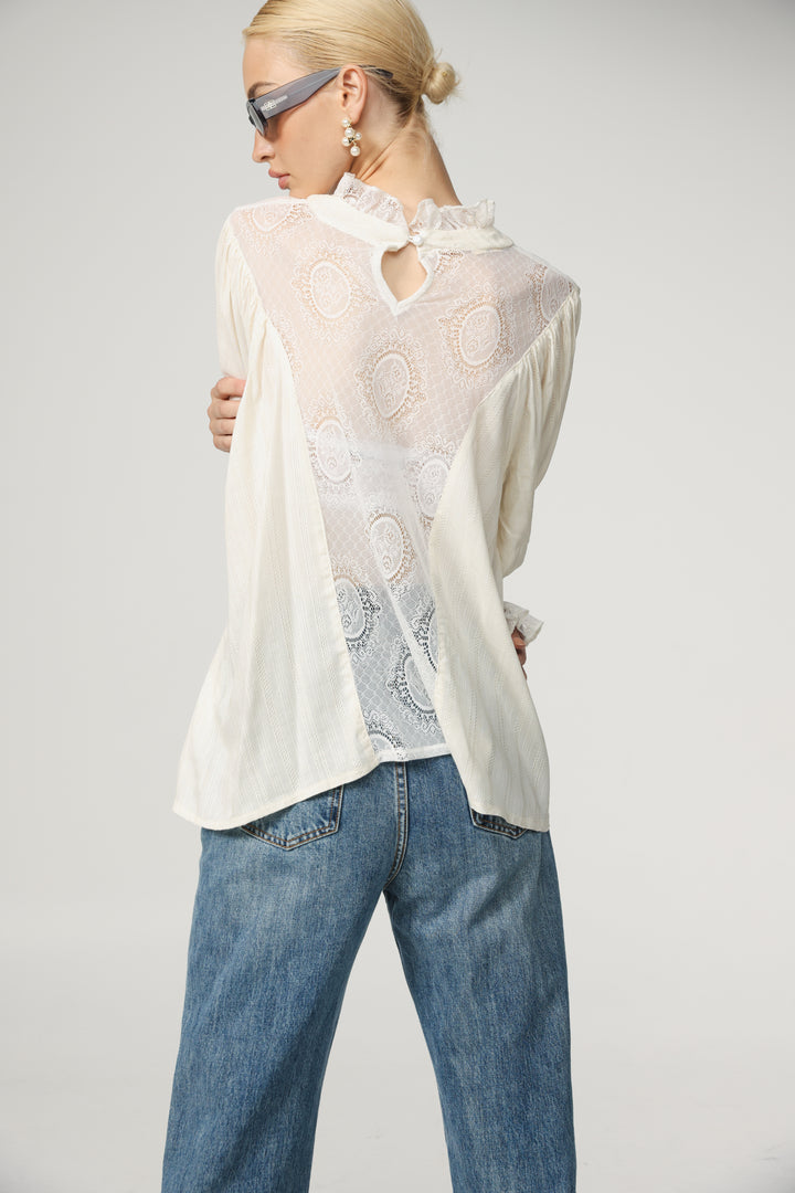 Cream Lace Panel Blouse