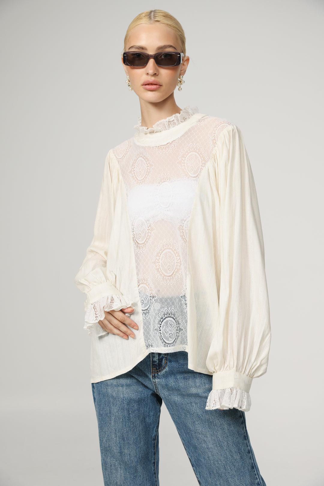 Cream Lace Panel Blouse