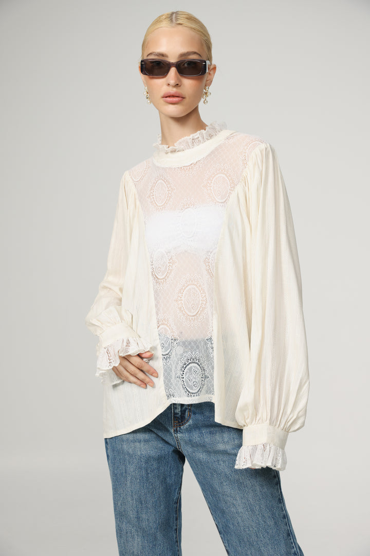 Cream Lace Panel Blouse