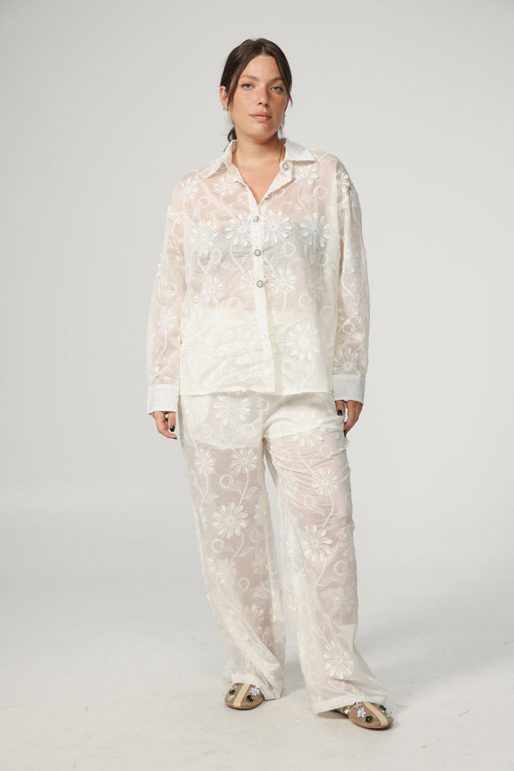 Cream Floral Embroidered Bottoms