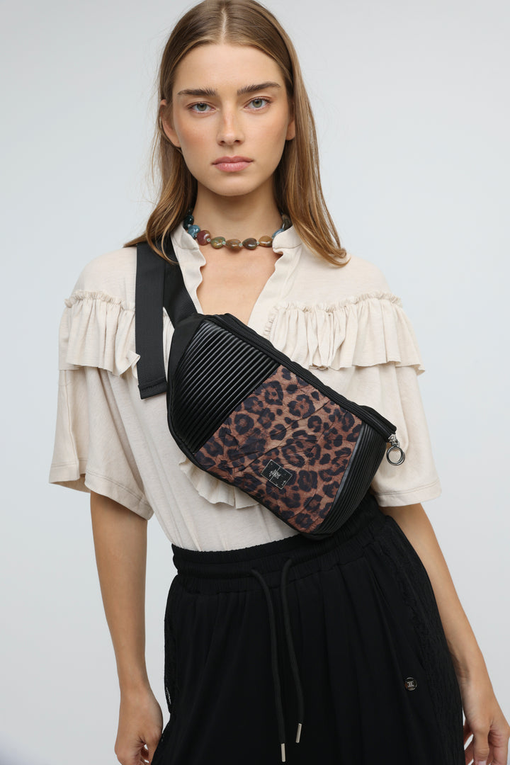 Pleated Leopard Belt Bag