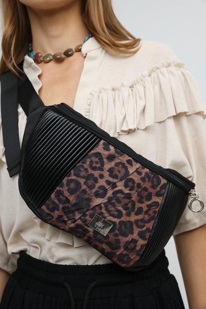 Pleated Leopard Belt Bag