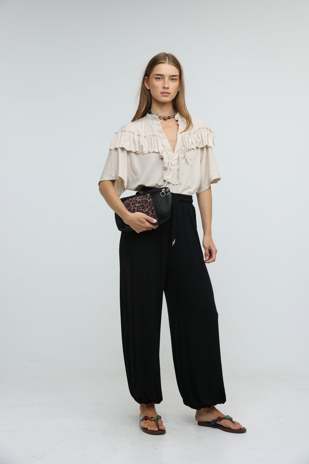 Pleated Leopard Belt Bag