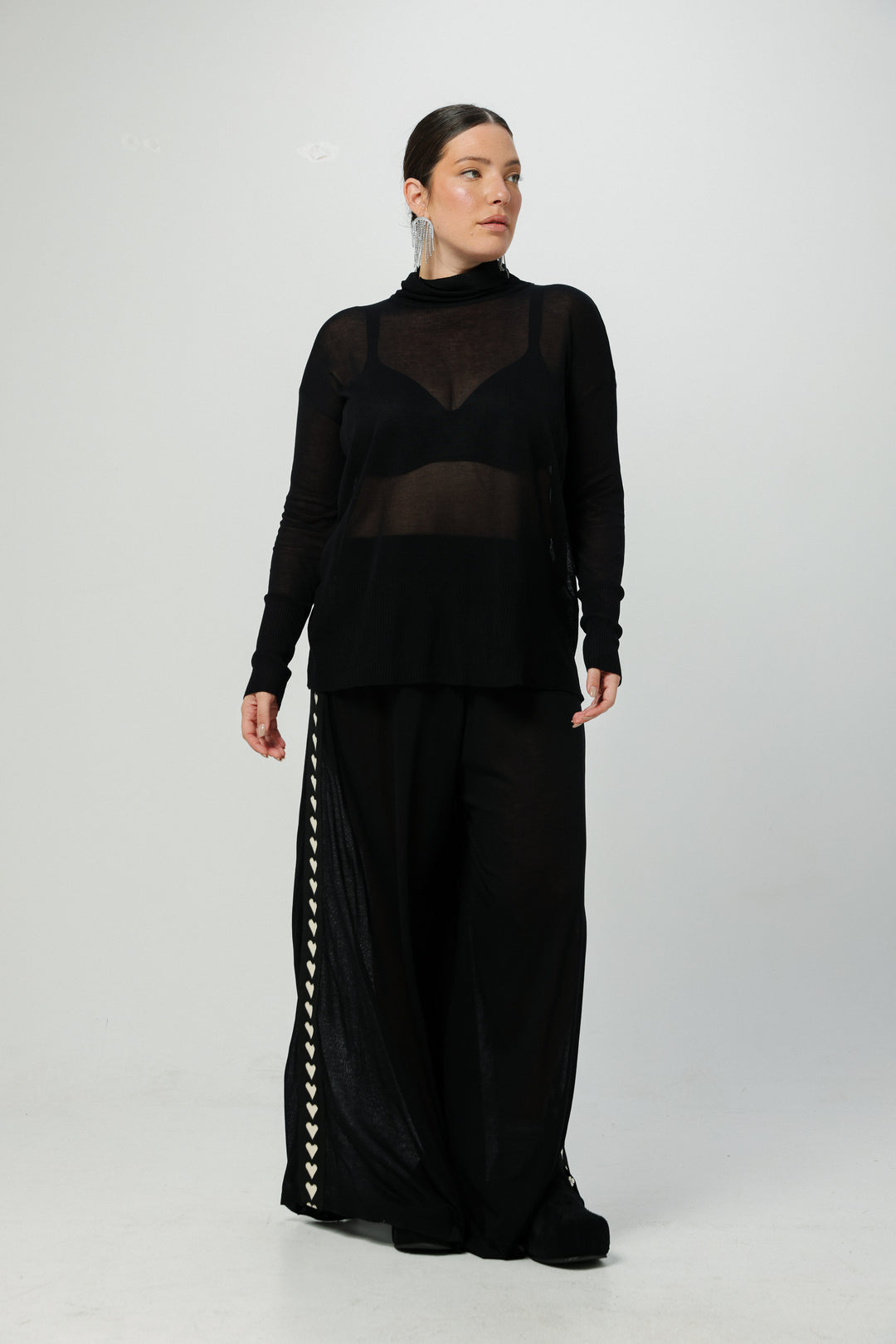 Moment Black/Hearts Wide-Leg Bottoms