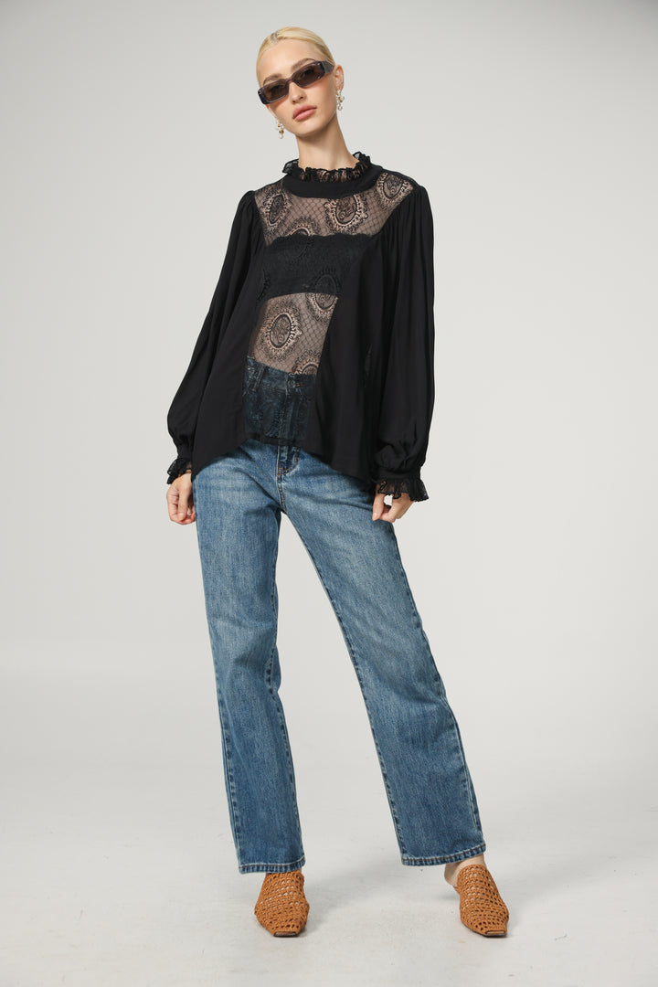 Black Lace Panel Blouse