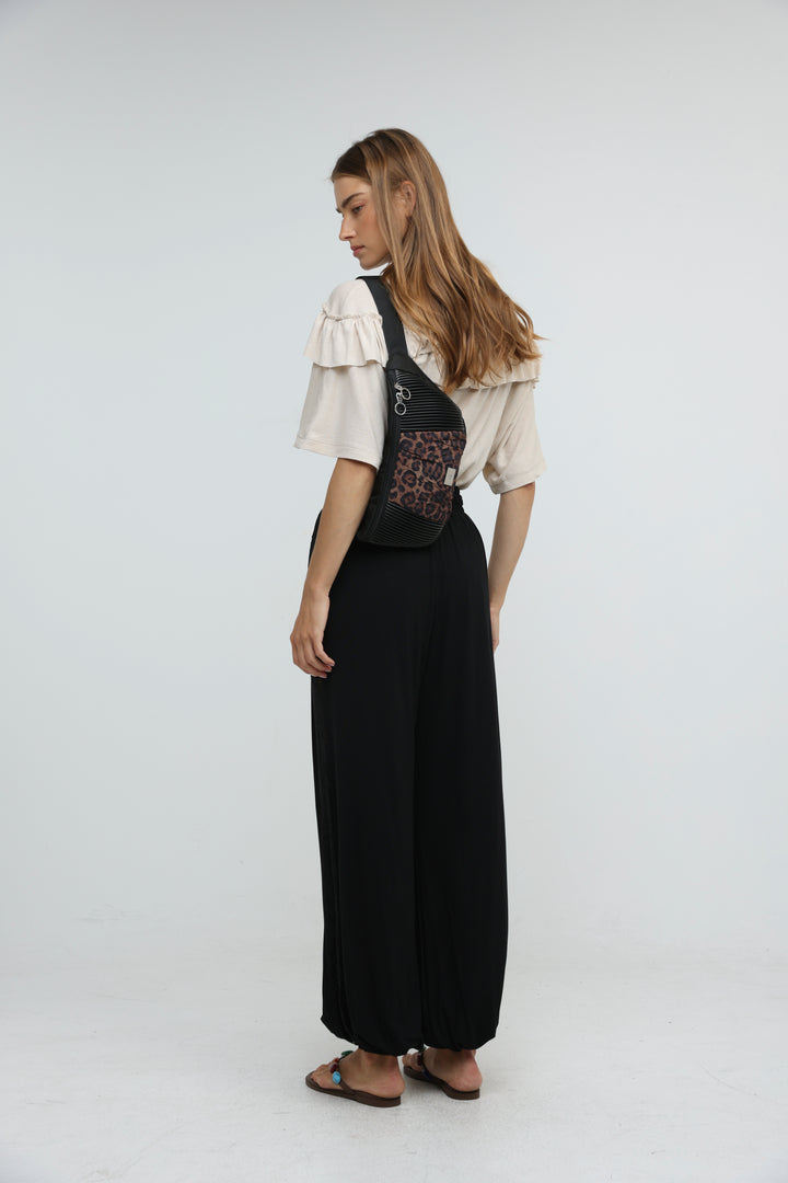 Pleated Leopard Belt Bag