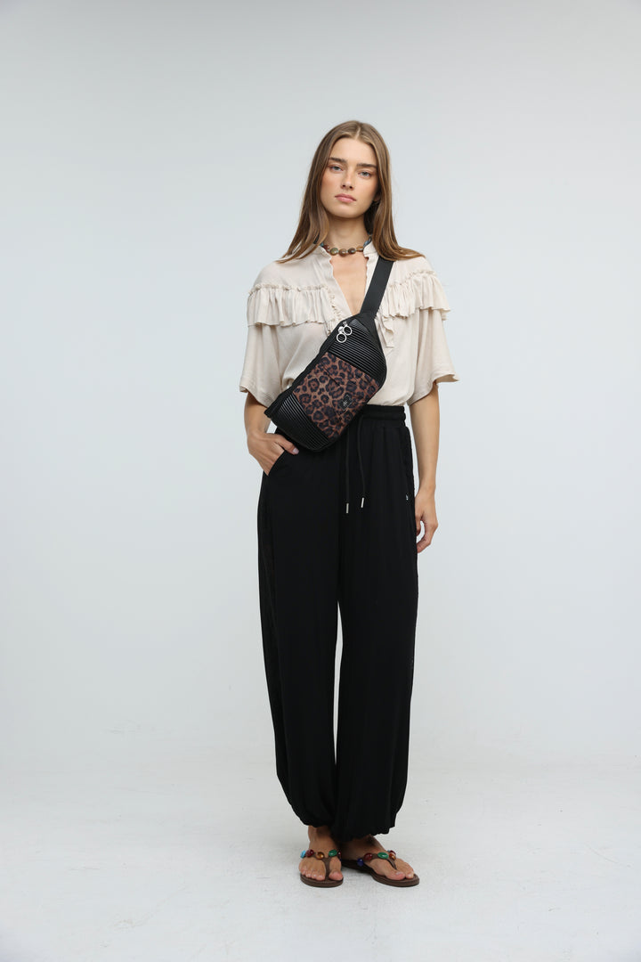 Pleated Leopard Belt Bag