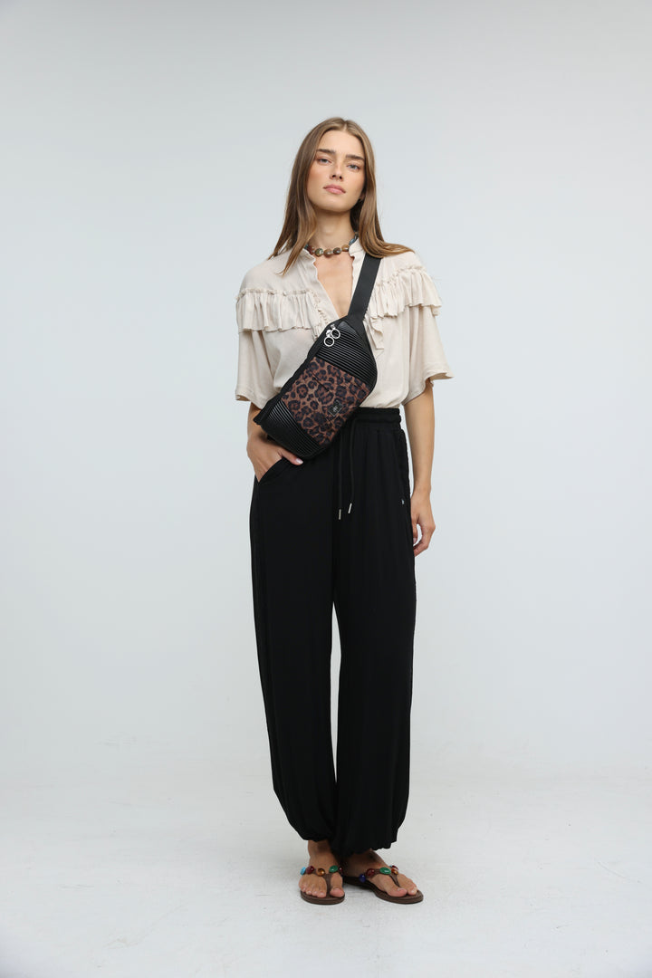 Pleated Leopard Belt Bag