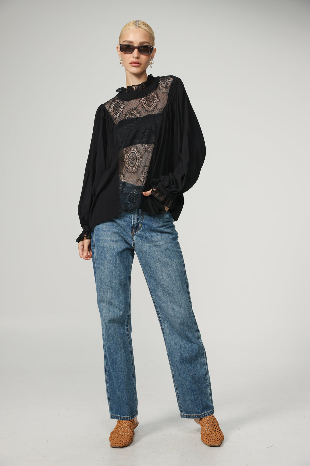 Black Lace Panel Blouse