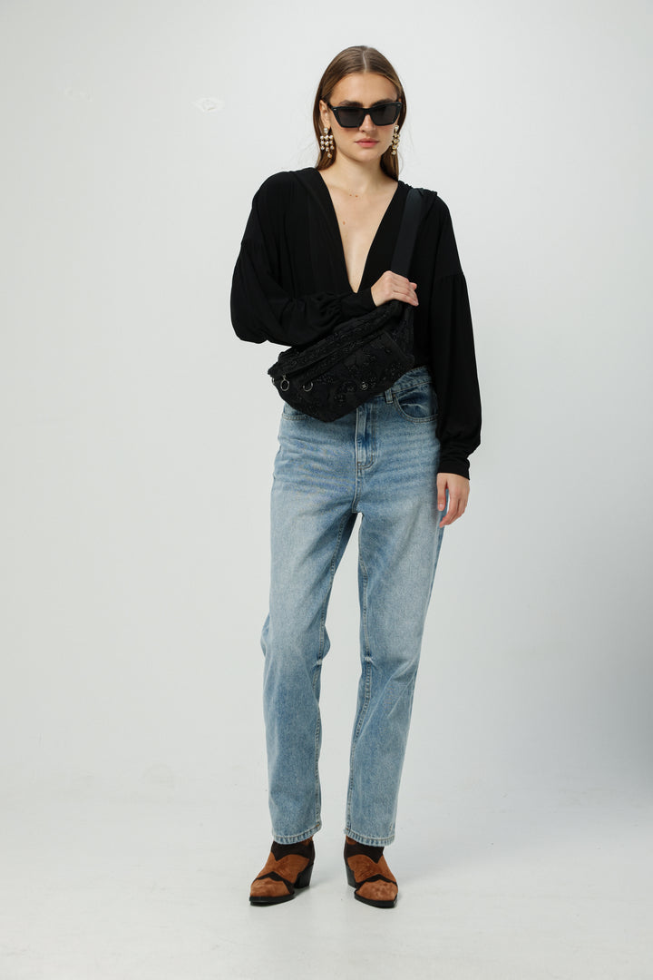 EE Black Beaded Belt Bag