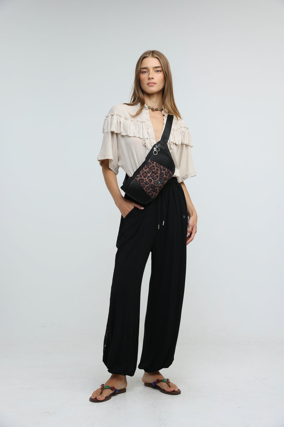 Pleated Leopard Belt Bag