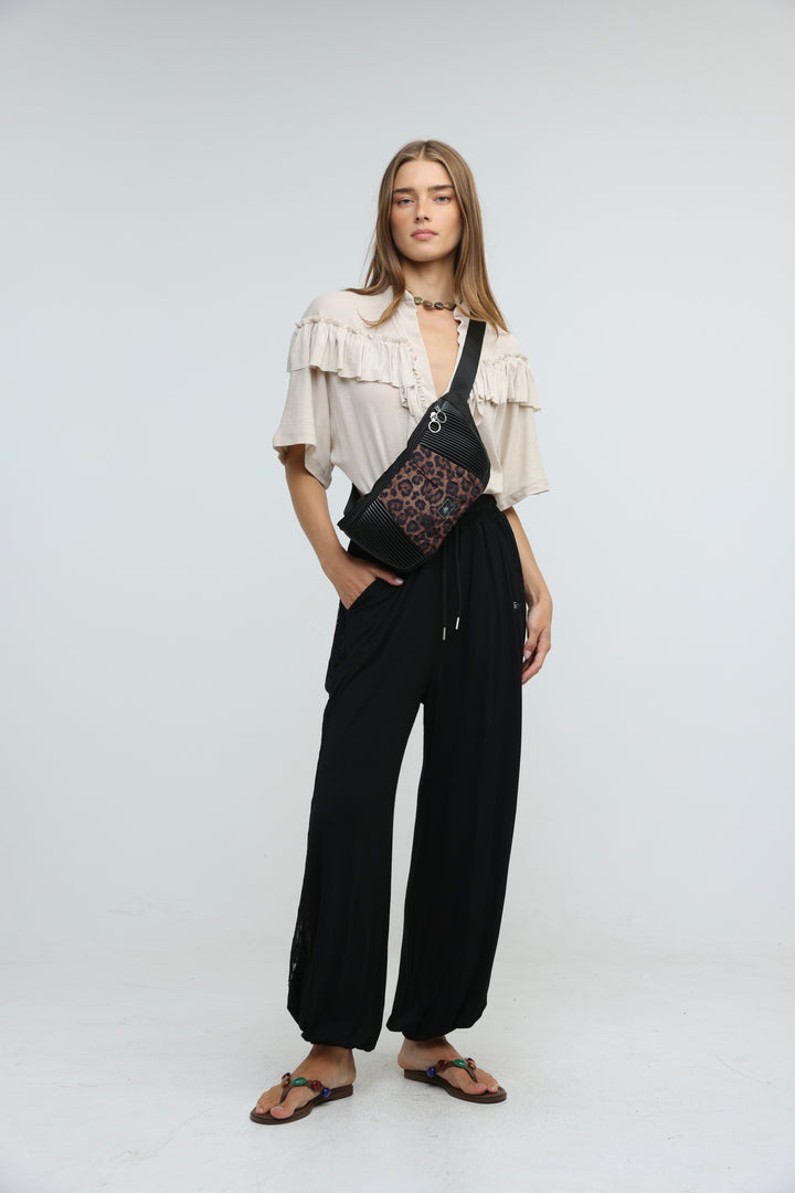 Pleated Leopard Belt Bag