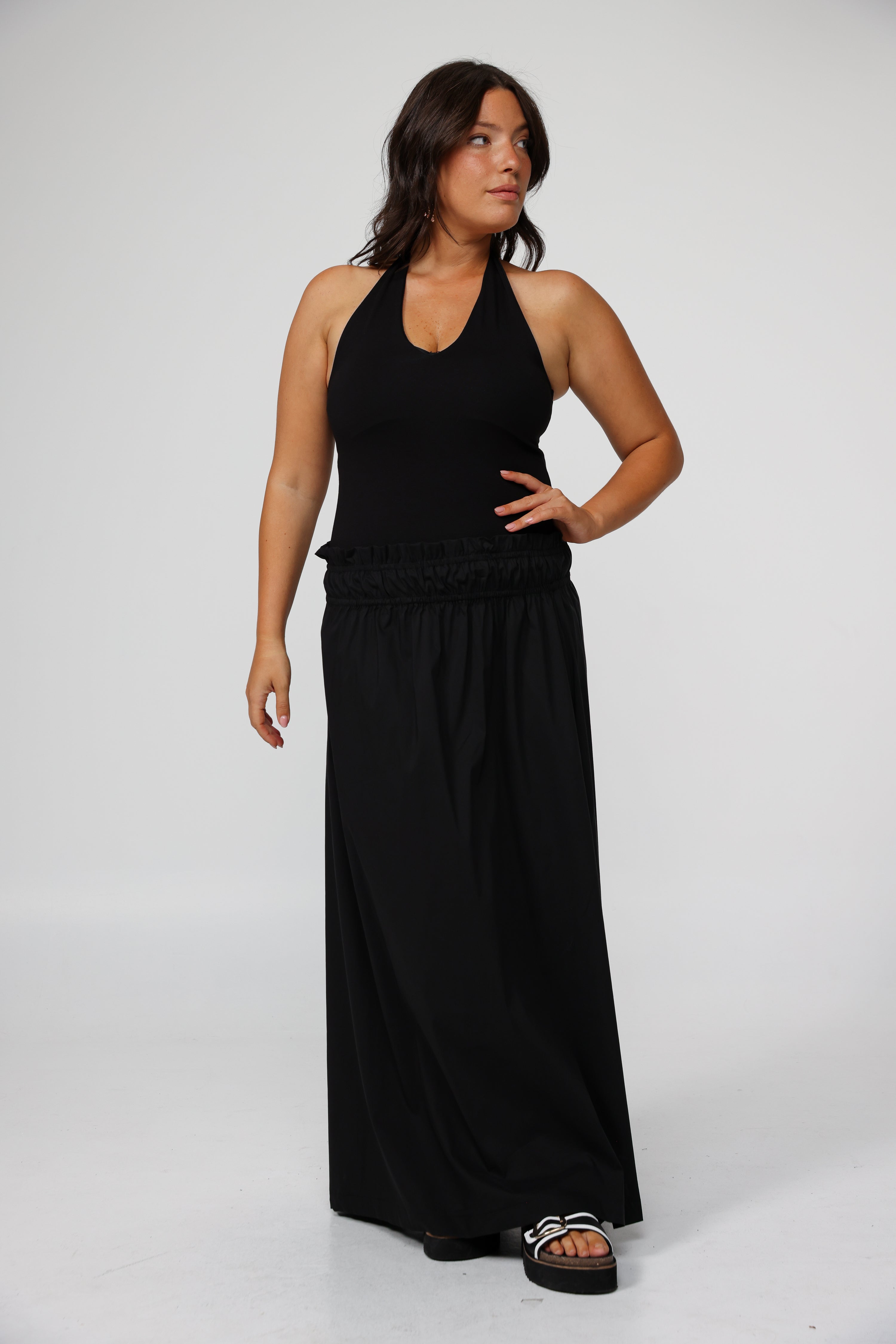 VIP【関税送料無料】希少 SUNNEI DARK NAVY STRETCH LONG SKIRT Mnealways18 Black Loose Long Skirts Women A-Line Zip Skirts