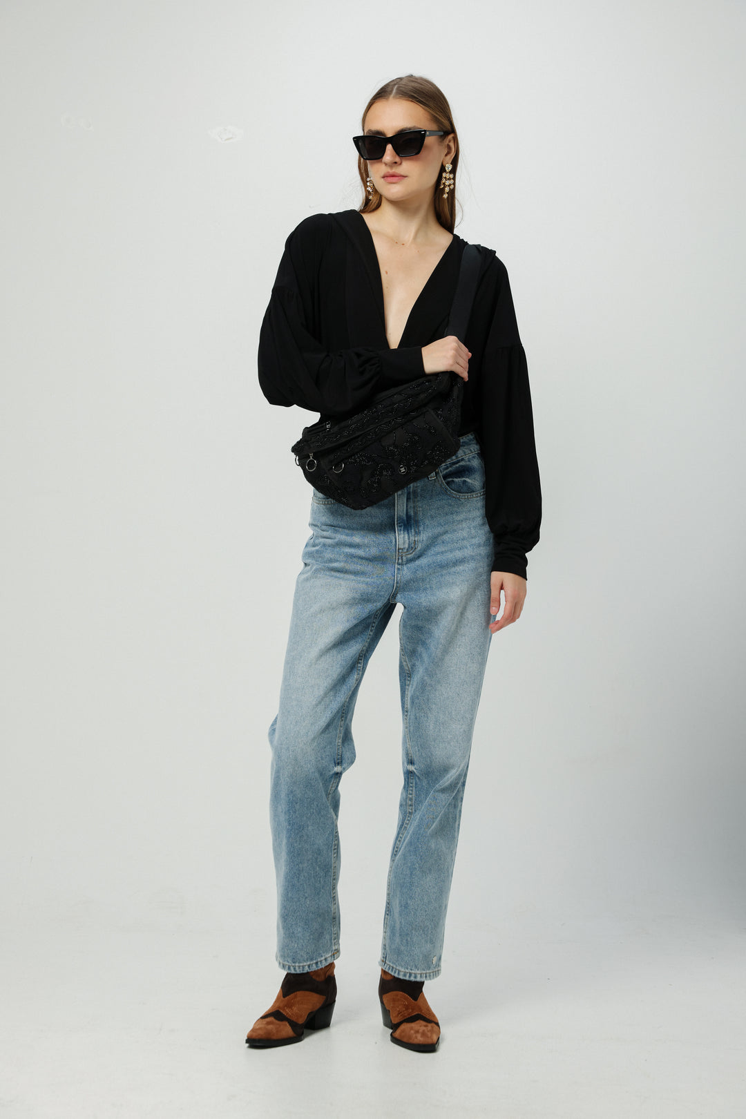 EE Black Beaded Belt Bag