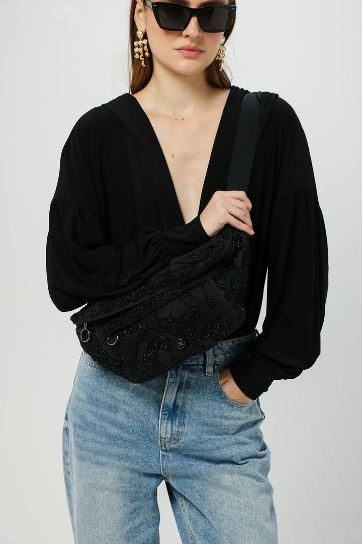 EE Black Beaded Belt Bag