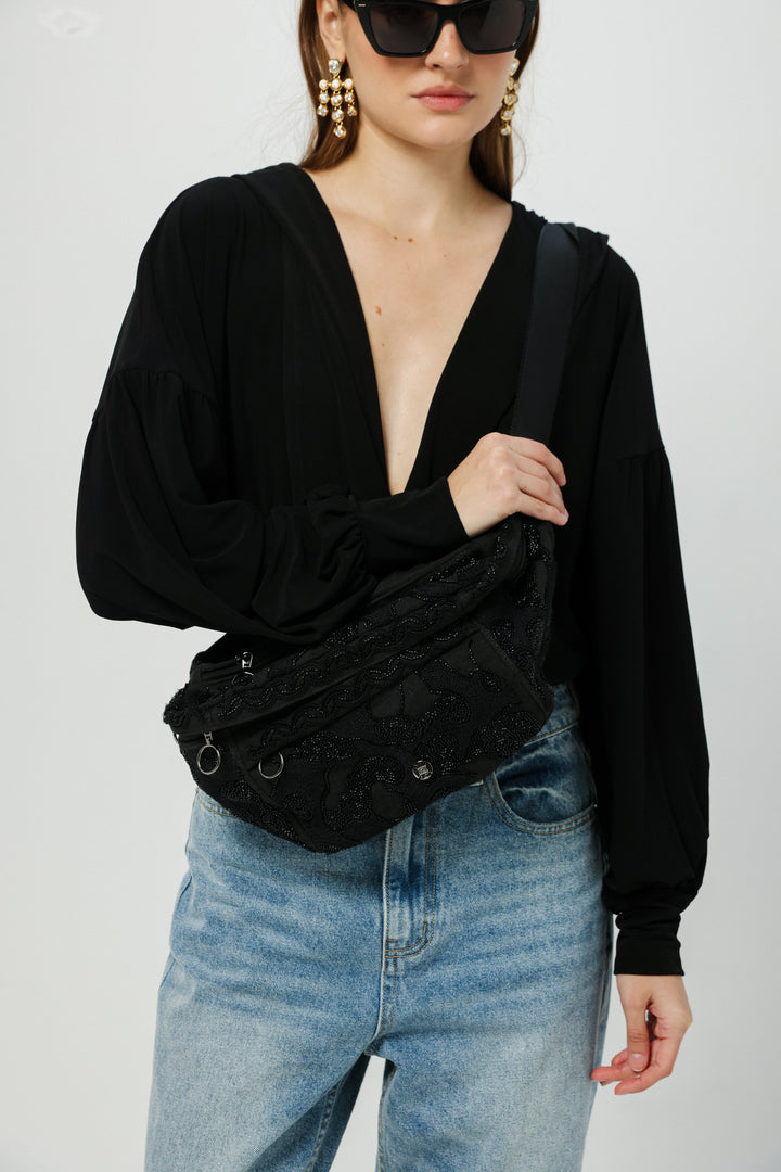 EE Black Beaded Belt Bag